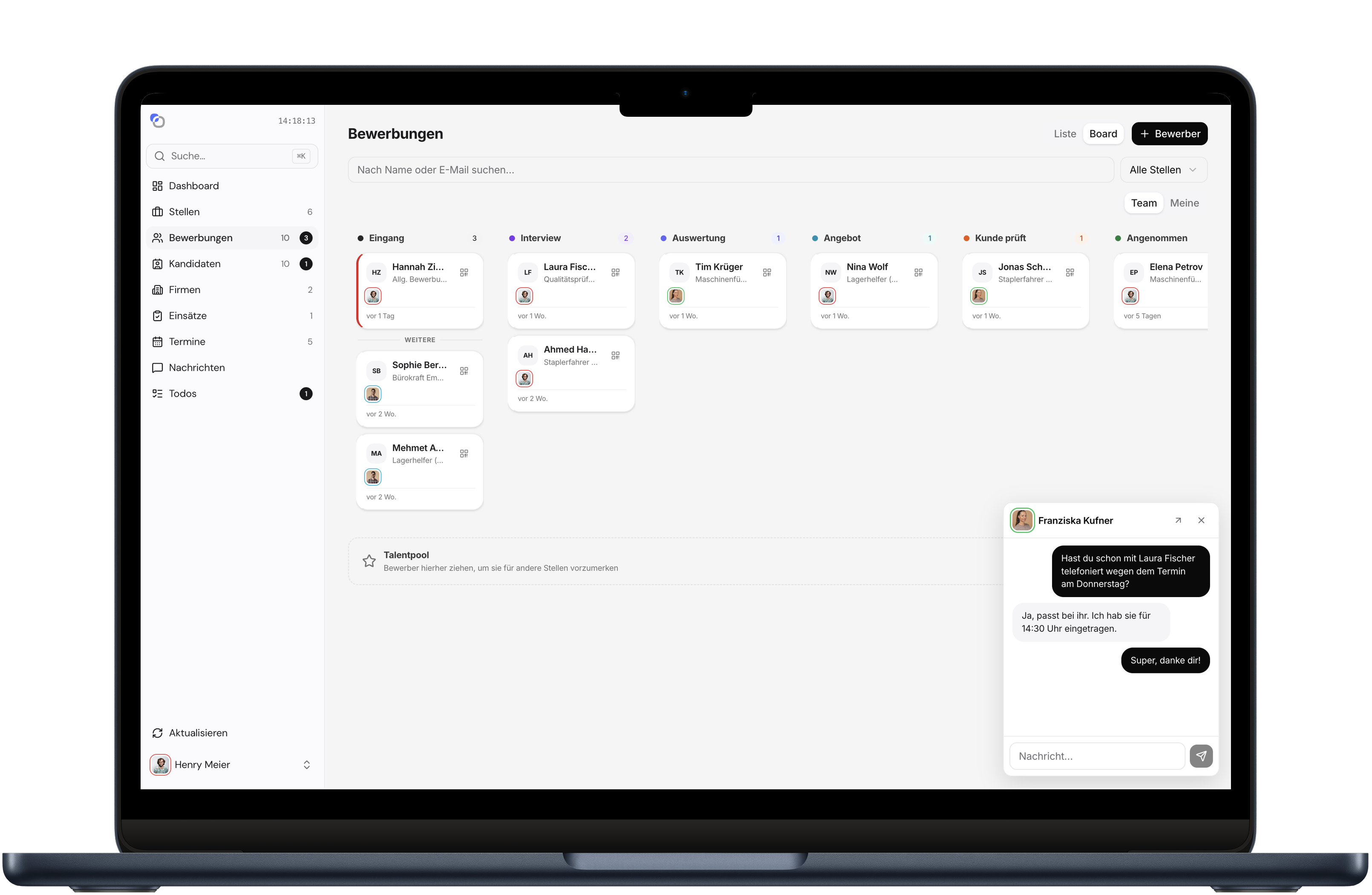 Bewerber-Pipeline als Kanban-Board